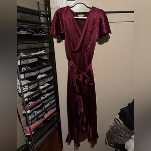 Dress Forum Deep Red Satin Maxi Dress